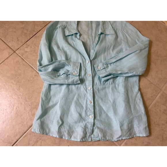 Talbots Women’s  pure Irish Linen button up v neck Robin’s egg blue Plus sz. 14 - Picture 9 of 9